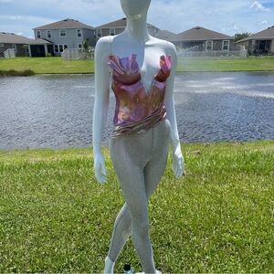 Pink and Silver Sculptural Top and Pants Set